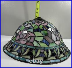 Tiffany Style Stained Glass Table Lamp Rosebush Floral Leaded Jeweled Shade 19