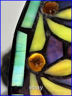 Tiffany Style Stained Glass Table Lamp Rosebush Floral Leaded Jeweled Shade 19