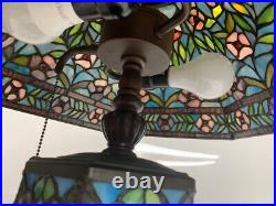 Tiffany Style Stained Glass Table Lamp With Flower TESTED WORK Fixed SEE PICS