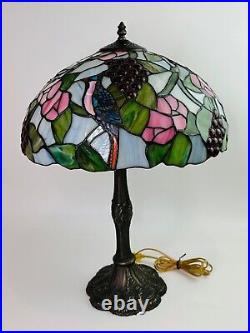 Tiffany Style Stained Slag Glass Table Lamp 25 Floral, Bird, Grapes