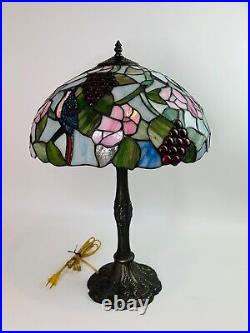 Tiffany Style Stained Slag Glass Table Lamp 25 Floral, Bird, Grapes