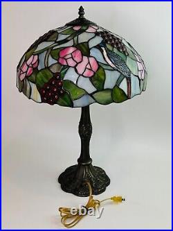 Tiffany Style Stained Slag Glass Table Lamp 25 Floral, Bird, Grapes