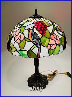 Tiffany Style Stained Slag Glass Table Lamp 25 Floral, Bird, Grapes