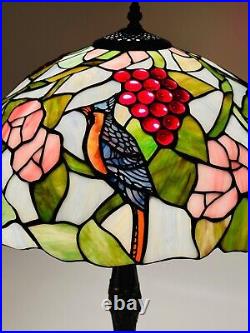 Tiffany Style Stained Slag Glass Table Lamp 25 Floral, Bird, Grapes