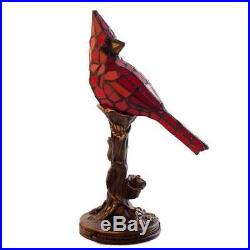 Tiffany Style Table Desk Lamp Cardinal Accent Glass Bird Red Vintage Decor New