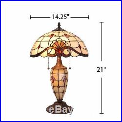 Tiffany Style Table Desk Lamp Victorian Double Lit Glass Home Decor Lighting