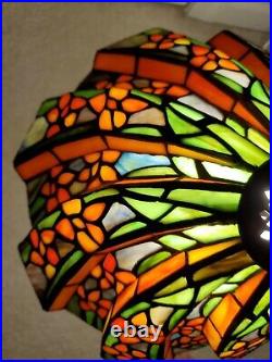 Tiffany Style Table Lamp 18 Tall Stained Glass Orange Green Floral Flower Decor