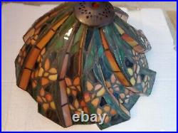 Tiffany Style Table Lamp 18 Tall Stained Glass Orange Green Floral Flower Decor