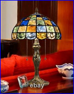 Tiffany Style Table Lamp 2 Bulb Stained Glass Vintage Bedside Reading Light