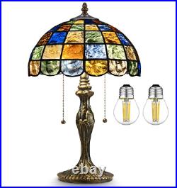 Tiffany Style Table Lamp 2 Bulb Stained Glass Vintage Bedside Reading Light