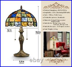 Tiffany Style Table Lamp 2 Bulb Stained Glass Vintage Bedside Reading Light