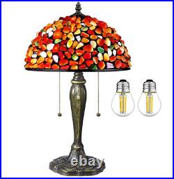Tiffany Style Table Lamp Amber Stained Glass Agate Vintage Bedside Light NEW
