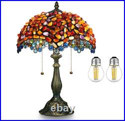 Tiffany Style Table Lamp Amber Stained Glass Agate Vintage Bedside Light NEW