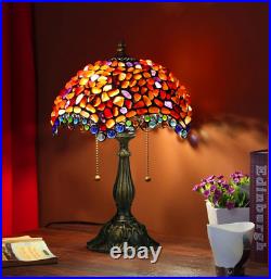 Tiffany Style Table Lamp Amber Stained Glass Agate Vintage Bedside Light NEW