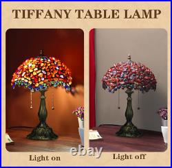 Tiffany Style Table Lamp Amber Stained Glass Agate Vintage Bedside Light NEW