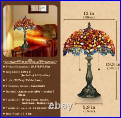 Tiffany Style Table Lamp Amber Stained Glass Agate Vintage Bedside Light NEW