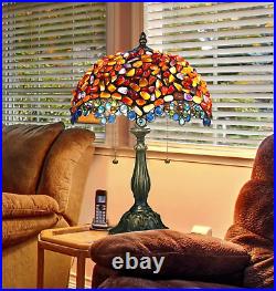 Tiffany Style Table Lamp Amber Stained Glass Agate Vintage Bedside Light NEW