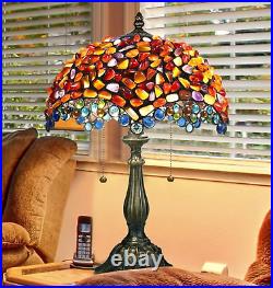 Tiffany Style Table Lamp Amber Stained Glass Agate Vintage Bedside Light NEW