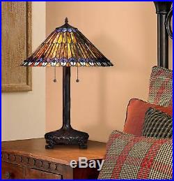Tiffany Style Table Lamp Antique Bronze Stained Glass for Living Room Bedroom