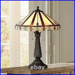 Tiffany Style Table Lamp Art Deco Bronze Octagonal Glass for Living Room Bedroom
