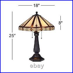 Tiffany Style Table Lamp Art Deco Bronze Octagonal Glass for Living Room Bedroom