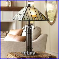 Tiffany Style Table Lamp Art Deco Bronze Stained Glass for Living Room