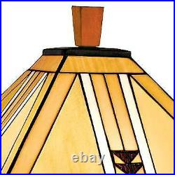Tiffany Style Table Lamp Art Deco Wood Stained Glass for Living Room Bedroom