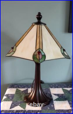 Tiffany Style Table Lamp Banker Mission 19.5 Tall Stained Glass Vintage