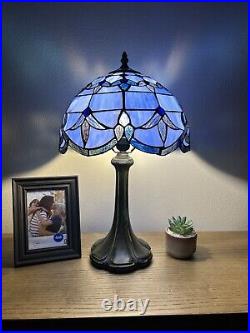 Tiffany Style Table Lamp Baroque Style Lavender Blue Stained Glass H19W12