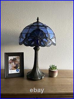 Tiffany Style Table Lamp Baroque Style Lavender Blue Stained Glass H19W12
