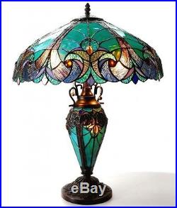 Tiffany Style Table Lamp Bedroom Stained Glass 18 Shade Night Light In Base New