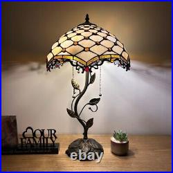 Tiffany Style Table Lamp Beige Stained Glass Crystal Beans LED Bulbs 24H14W