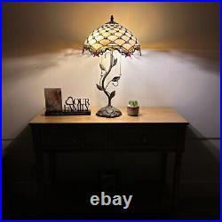 Tiffany Style Table Lamp Beige Stained Glass Crystal Beans LED Bulbs 24H14W