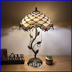 Tiffany Style Table Lamp Beige Stained Glass Crystal Beans LED Bulbs 24H14W