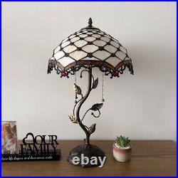 Tiffany Style Table Lamp Beige Stained Glass Crystal Beans LED Bulbs 24H14W