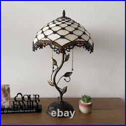 Tiffany Style Table Lamp Beige Stained Glass Crystal Beans LED Bulbs 24H14W