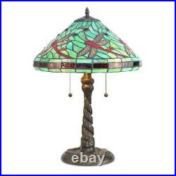 Tiffany Style Table Lamp Blue-Green Red Black Stained Glass Dragonfly 23 High