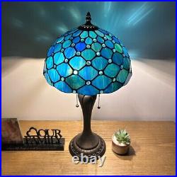 Tiffany Style Table Lamp Blue Green Stained Glass Crystal Bean LED Bulbs 22H