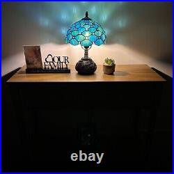 Tiffany Style Table Lamp Blue Green Stained Glass Crystal Beans LED Bulb 14H