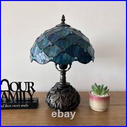 Tiffany Style Table Lamp Blue Green Stained Glass Crystal Beans LED Bulb 14H