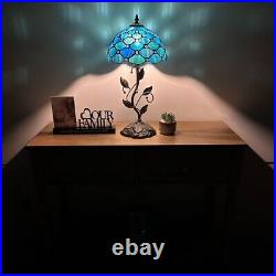 Tiffany Style Table Lamp Blue Green Stained Glass Crystal Beans LED Bulb 20H