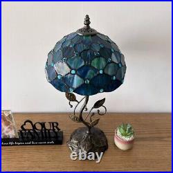 Tiffany Style Table Lamp Blue Green Stained Glass Crystal Beans LED Bulb 20H