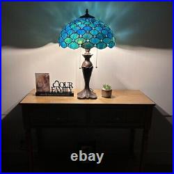 Tiffany Style Table Lamp Blue Green Stained Glass Crystal Beans LED Bulbs 24H