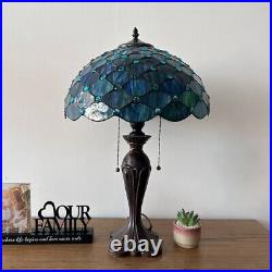 Tiffany Style Table Lamp Blue Green Stained Glass Crystal Beans LED Bulbs 24H