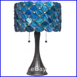 Tiffany Style Table Lamp Blue Jeweled Stained Glass Craftsman Mission Victorian