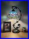 Tiffany Style Table Lamp Blue Purple Stained Glass Tulips LED Bulb Included 21H