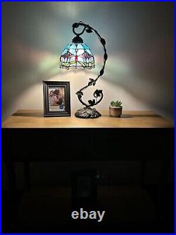 Tiffany Style Table Lamp Blue Purple Stained Glass Tulips LED Bulb Included 21H