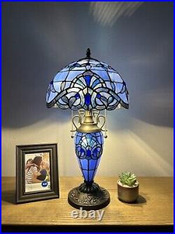 Tiffany Style Table Lamp Blue Stained Glass Baroque Style LED Bulbs Include 22H