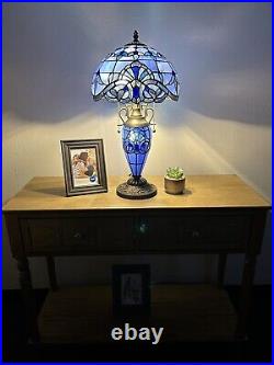 Tiffany Style Table Lamp Blue Stained Glass Baroque Style LED Bulbs Include 22H