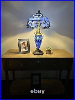 Tiffany Style Table Lamp Blue Stained Glass Baroque Style LED Bulbs Include 22H